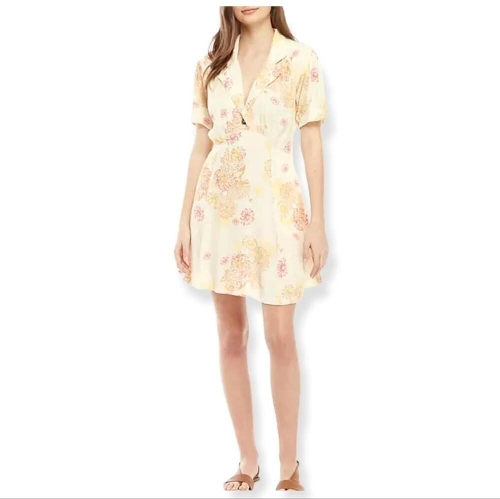 Free People Cream & Red Combo Short Sleeve Blue Hawaii Mini Dress Size S